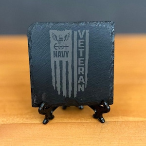 Laser Engraved Slate Coaster with the United States Navy Veteran Distressed Flag