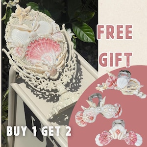 Seashell Vanity Mirror. One Side Fully Designed with Real Shells (1 Gift For You)