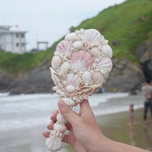Seashell Vanity Mirror – Handmade Coastal Decor with Real Shells and Coral Accents