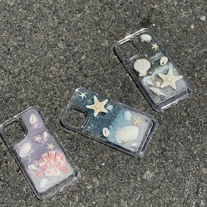 Handmade Seashell Resin Phone Case – Hard Back, Flexible Edges, Real Starfish & Shells