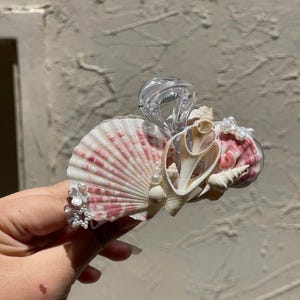 Pinza para el pelo de concha rosa hecha a mano: pinza de concha de perla Oceancore, accesorio para el pelo de sirena