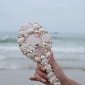 Handmade Seashell Hand Mirror: Coastal Mermaidcore Vanity Decor