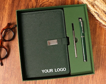 Custom Logo Leather Journal Set,Personalized Leather Notebook ,Personalised A5 Vegan Leather Notebook,Initial Notebook Gifts