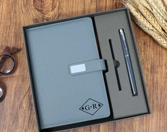 Op maat gegraveerd notitieboekje met pen, leren notitieboekjeset, bedankje eindejaar, bijpassende pen, aangepaste afstudeercadeaus, cadeau nieuwe baan