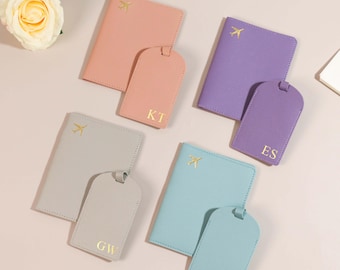 Porta pasaporte de cuero personalizado y etiqueta de equipaje, funda de pasaporte personalizada, regalos de fiesta para novios, regalo de luna de miel, regalos de viaje, regalos para ella