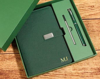 Custom Leather Journal Set,Personalized Leather Notebook ,Personalised A5 Vegan Leather Notebook,Initial Notebook Gifts,Personalized journal