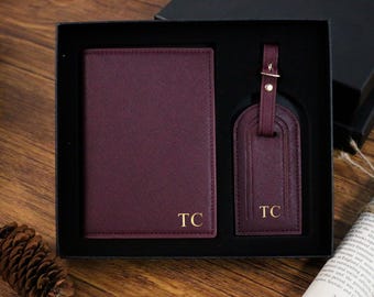 Personalized Leather Passport Holder Gift Set,Best man Bridesmaid Groomsman Gift,Wedding Travel Gift,Travel Set Accessories,Honeymoon Gift