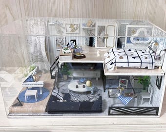 Kit de bricolaje de minicasa nórdica tipo loft: rompecabezas de maqueta arquitectónica en miniatura