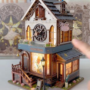DIY 3D Cuckoo Clock Puzzle, Handmade Wooden Two-Story Retro House Miniature Building Assembly Model