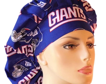 Scrub Hats-New York Giants Fabric-Bouffant Surgical Scrub Hat-New York Giants-Football Hats-SilverCaps-Scrub Hats for Women-Etsy Scrub Hats