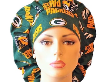 Green Bay Packers Fabric-Bouffant Scrub Hat-Medical Cap-Scrub Cap-NFL Fabric-Surgical Scrub Hat-SilverCaps-Green Bay Football Scrub Hat