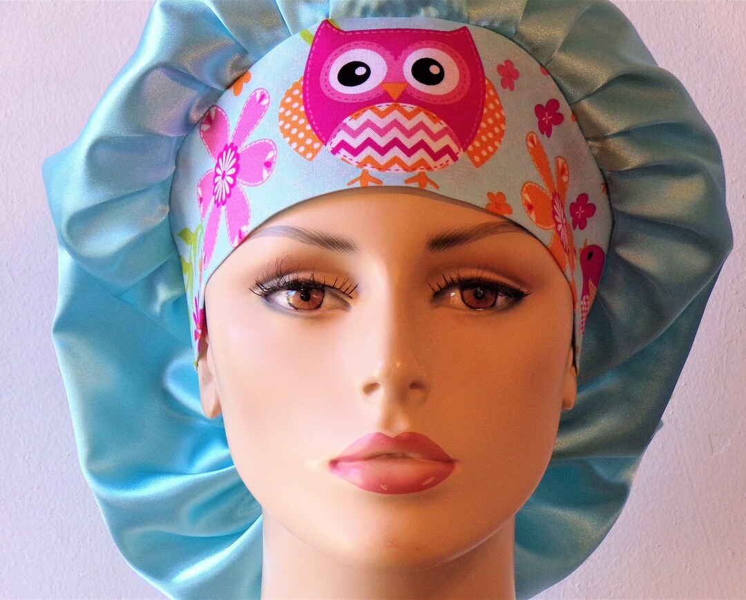 Scrub Hats Satin Bouffant/powder Blue Satin Scrub Hat With a Etsy