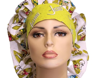 Jetsons Scrub Hat-Jetsons Fabric-Scrub Hats for Women-Bouffant Scrub Hats- SilverCaps-Surgical Scrub Hats-Etsy Scrub Hats-Medical Scrub Hats