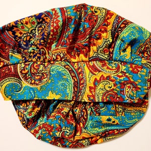 Ankara Fabric Ocean Waves Fortune/Orange and Turquoise/Bouffant Scrub Hat/Women's Bouffant Cap/African Print Fabric/Scrub Hats/MedicalCap