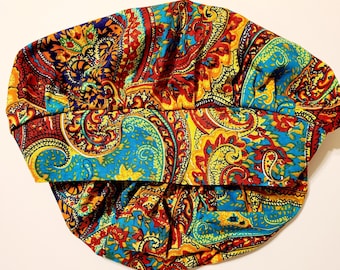 Ankara Fabric Ocean Waves Fortune/Orange and Turquoise/Bouffant Scrub Hat/Women's Bouffant Cap/African Print Fabric/Scrub Hats/MedicalCap