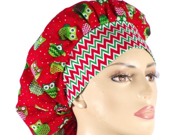 Scrub Hats-Owls Bouffant Scrub Hat/Winter Scrub Hat/Women's Bouffant Hat/SilverCaps/Medical Scrub Hat/Christmas Scrub Hat/Surgery Scrub Hats