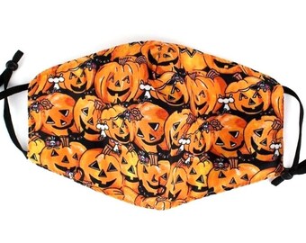 BUY ONE Get One FREE Halloween Face Mask Soft Ear Elastic Adjustable Toggle/Adult Fabric Mask/Reuse Washable Pocket for a Filter/Protection