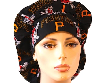 Scrub Caps-Pittsburgh Pirates Fabric-Bouffant Scrub Hats-Scrub Hats for Women-Pittsburg Scrub Hat-Anesthesia Scrub Hat-Medical Scrub Hats