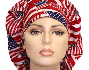 Scrub Hats-250th America's Birthday-Red, White and Blue Flag Scrub Hat-Patriotic Bouffant-Scrub Hat-Medical Scrub Hat-Surgical Scrub Hat