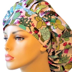 Scrub Hats-Bouffant Southwestern Botanical Cactus-Surgical Bouffant-Scrub Hats-Medical Scrub Caps-Bouffant Scrub Hats-Scrub Hats for Women