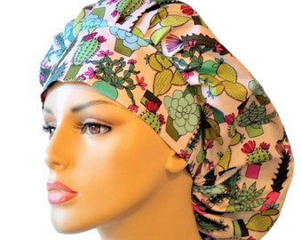 Scrub Hats-Bouffant Southwestern Botanical Cactus-Surgical Bouffant-Scrub Hats-Medical Scrub Caps-Bouffant Scrub Hats-Scrub Hats for Women