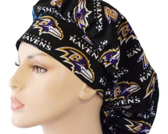 Baltimore Ravens Scrub Hat-Women's Bouffant Surgical Hat-Surgical Scrub Cap-Ravens Fabric-NFL Fabric-Women's Scrub Caps-SilverCaps