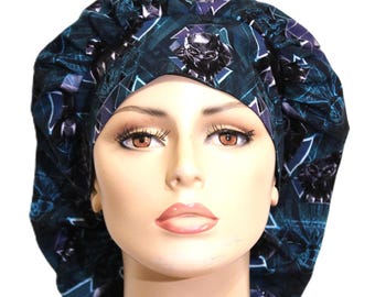 Bouffant Scrub Hats-Black Panther Fabric-Scrub Caps-Women's Scrub Hat-Bouffant-SilverCaps Scrub Hat-Medical Scrub Hats-Last One