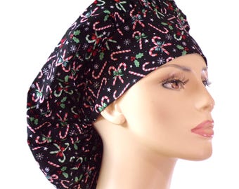 Scrub Hats-Candy Canes Bouffant/Winter Scrub Hats/Women's Bouffant Hat/SilverCaps/Medical Scrub Hats/Christmas Scrub Hats/Surgery Scrub Hats