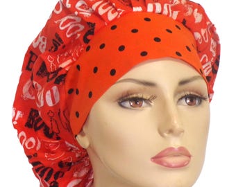 Halloween Scrub Hats-BOO All Over with a Polka Dot Headband-Medical Scrub Hat-Bouffant Scrub Hat-Women's Scrub Hats-Surgical Hat-Holiday Hat