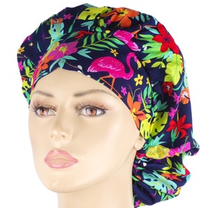 Bouffant Scrub Hat/Tropical Leaf Flamingo/Surgical Bouffant/ Scrub Hats/Medical Scrub Cap/Nursing Scrub Hats/SilverCaps/Scrub Hats for Women