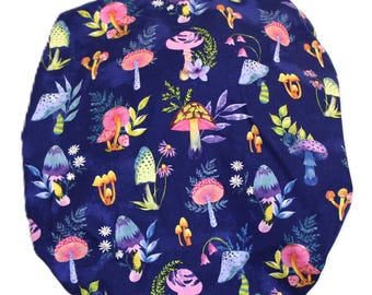 Scrub Hats-Magic Mushrooms-Bouffant Scrub Hats-Scrub Hat for Women-Surgical Scrub Hat-Medical Scrub Hats-RN Scrub Hats-Matching Headband