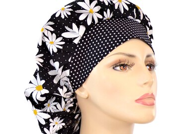 Scrub Hat/Bouffant Surgical Scrub Hat/Daisy Days, Polka Dot HB/Women's Scrub Hat/Floral Daisy Scrub Hat/Medical Scrub Hat/Surgical Scrub Hat