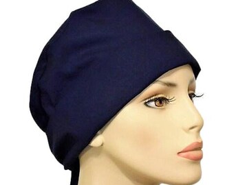 Scrub Hat-Pixie Tie Back-Solid Navy-Blue-Scrub Caps-Chemo Hats-Medical Scrub Hats-Womens Scrub Hats-Pixie Scrub Hats-Surgical Scrub Hat
