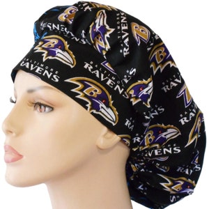 Scrub Cap-Baltimore Ravens Fabric-Women&#39;s Scrub Hat-Scrub Hats/ Medical Scrub Hat/ Team Sports Scrub Hat/Ravens Scrub Hat/Bouffant Surgical