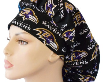 Scrub Cap-Baltimore Ravens Fabric-Women's Scrub Hat-Scrub Hat/ Medical Scrub Hat/ Team Sports Scrub Hat/Ravens Scrub Hat/Bouffant Surgical