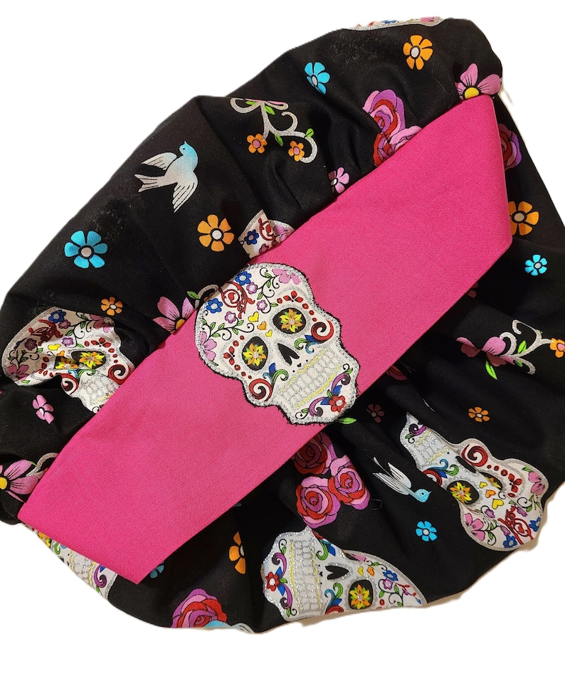 Glitter Folk Skulls with Flowers and Birds-Bouffant Scrub Hats-Surgical Scrub Hat-Applique Skull Headband-Dawn of the Dead-CRNA-Scrub Hats image 7