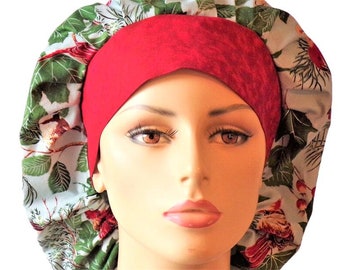 Cardinal Flurry-Holiday Bouffant Scrub Hat-Veterinarian Scrub Hat-Medical Scrub Hats-SilverCaps-Winter Hat-Surgical Scrub Cap-Birds-Surgical