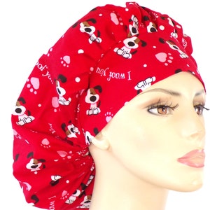 Scrub Hats-Bouffant Surgical Scrub Hat-Dogs Scrub Hat-&quot;I Woof You&quot;- Veterinarian Scrub Hat-Medical Scrub Caps-Operating Room Scrub Hats