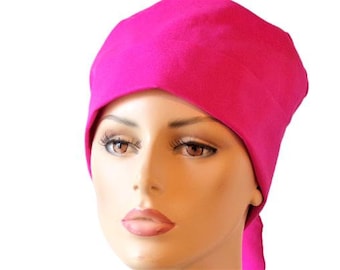 Scrub Hats-Pink Pixie Style Scrub Hat-Hot Pink Medical Pixie Tie Back Scrub Cap-Chemo Cap-Medical Scrub Hats-SilverCaps-Surgical Scrub Hat