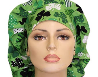 St. Patrick's Day-Scrub Hats-Fancy Shades of Clover-Holiday Scrub Hats-Bouffant Scrub Hats for Women-Shamrocks All Over Scrub Cap-St Pats