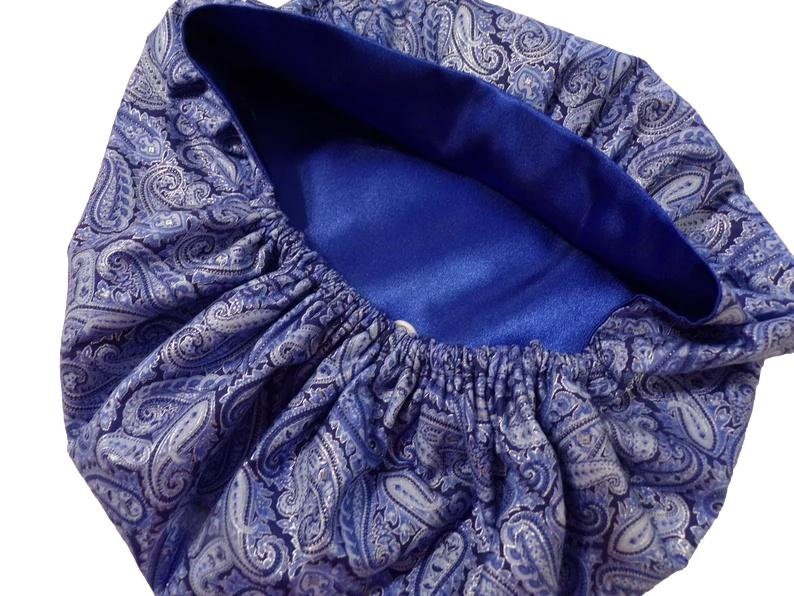 Scrub Caps-Bouffant Satin Lined Scrub Hats-Blue Shimmer Cotton Outside Royal Blue Satin Lining/Scrub Caps/Women Scrub/Cotton/ Premium Fabric