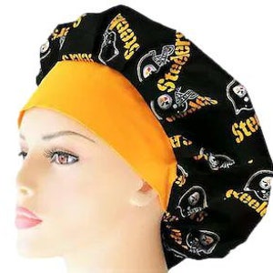 Bouffant Scrub Hat-Pittsburg Steelers Football Fabric-Surgical Scrub Hat-Scrub Hats-Scrub Caps-Medical Scrub Hat-Woman's Scrub Hats-Team image 1