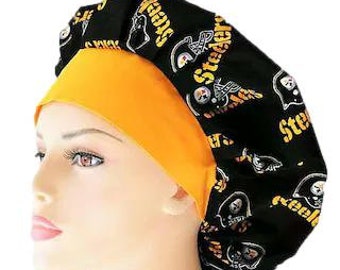 Scrub Hat-Pittsburg Steelers Fabric-Bouffant Scrub Hats-Surgical Scrub Hat-Scrub Hats-Scrub Caps-Medical Scrub Hat-Woman&#39;s Scrub Hats-Team