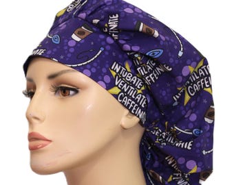 Intubate-Ventilate-Caffeinate-Bouffant Scrub Hat-Women's Scrub Hat-Medical Scrub Cap-SilverCaps-Scrub Hats-Anesthesiologists Bouffant Hat