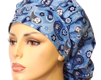 Scrub Hats-North Carolina University Fabric-Bouffant Scrub Hats-Scrub Cap-Women's Scrub Hat-Medical Scrub Hats-SilverCaps-Surgical UNC Hat