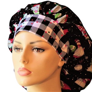 Scrub Hats/Gnome&#39;s with a Check Headband/Women&#39;s Scrub Hats/Bouffant Scrub Hat/SilverCaps/ Scrub Hat/ Medical Scrub Hat/Christmas Scrub Hats
