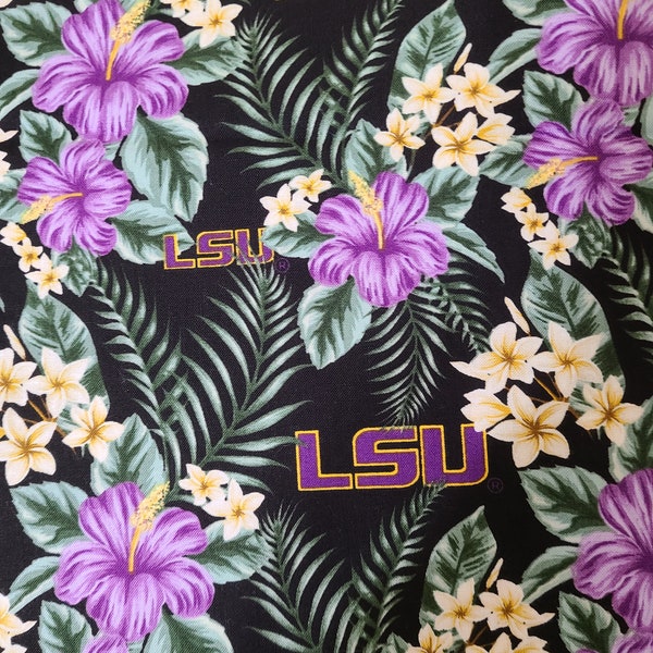 Scrub Caps Louisiana State University Tigers Fabric--LSU Scrub Hat-Surgical Hat-Scrub Cap-Bouffant Scrub Hat- LSU Hawaiian Print Fabric