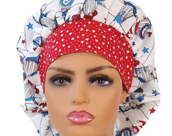 Gnomes Scrub Hat-Patriotic-Bouffant Medical Scrub Hat-Holiday Scrub Hat-SilverCaps-Women's Scrub Hat-Bouffant Caps-OR Nurse-Gnomes Scrub Hat