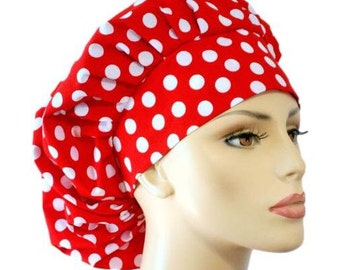 Scrub Hats Red Polka Dot-Bouffant Scrub Hat-Minnie Mouse- Red Polka Dot Scrub Hats-Medical Scrub Hat-Scrub Caps-Womens Scrub Hat-SilverCaps