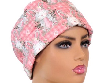 Scrub Cap-Bunny Cuteness Pixie Style Scrub Hat-Medical Style-Pixie Tie Back Scrub Cap-Chemo Cap-Medical Scrub Hat-SilverCaps-Surgical-Rabbit